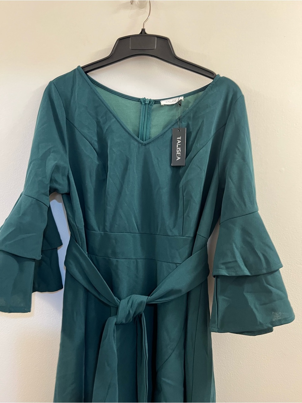 Talisea Formal Double Bell Sleeve VNeck High Low Split Ruffle Cocktail Dress oh. - Picture 7 of 13